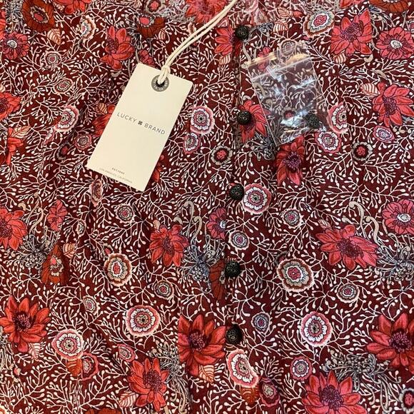 LUCKY BRAND Boho Paisley Printed Floral Blouse Red & Pink NWT $98 MSRP Sz Small - Picture 8 of 10
